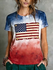  Giorno dell'Indipendenza Americana Per donna Maglietta Stampato Grafico Bandiera Americana Vintage Elegante Classico Manica Corta Girocollo Top Regolari Quotidiano Sportivo Uscire Blu Estate Primavera
