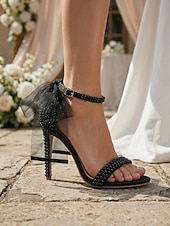 abordables mariée-Escarpins de mariage pour femmes ornés de perles blanches avec nœud et bride à la cheville – chaussures de mariée élégantes pour mariages et événements officiels