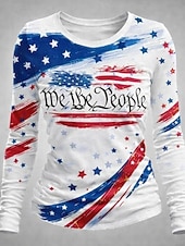  Giorno dell'Indipendenza Anniversario Americano Patriottico Maglietta Donna Grafica Bandiera Elegante Classica Casual Manica Lunga Girocollo Stile Giornaliero Stampa Bianco-Blu Bianco Azzurro Chiaro