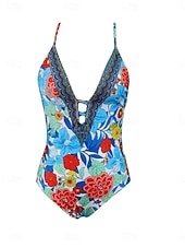 abordables Bañadores de una pieza-Mujer Bañadores Una pieza Monokini Traje de baño Control de barriga Alta cintura Delgado Espalda al Aire Vacaciones Ropa de playa Floral Escote en Pico Sin Mangas Trajes de baño