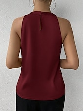 tanie Zwykły zbiornik-Damskie Elegancki Top satynowy Satynowa koszula Koszula obozowa Z marszczeniami Jednokolorowe Elegancki Podstawowy Codzienny Bez rękawów Kantarka Zwykłe topy Codzienny Święto Wyjściowe Czarny Biały