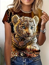 economico Maglietta Animali-Per donna Maglietta Stampato Grafico Animale Vintage Elegante Classico Manica Corta Girocollo Top Regolari Quotidiano Weekend Nero Bianco Oro Estate Primavera Autunno