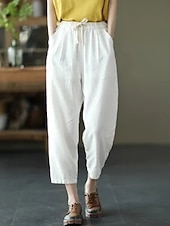 abordables Pantalones-Mujer Pantalones Pantalones de verano Pantalones anchos Pantalones de playa Vacaciones Moda Ropa de calle Hasta el Tobillo Alta cintura Plano Correa Bolsillo Cintura elástica Comodidad Suave