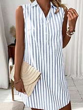 economico Abito a Strisce e Geometrico-Per donna Mini Abito Abito Camicia Moda Moderno Vacanza Uscire Weekend Vestibilità comoda A righe Senza Maniche Colletto a Camicia Blu Nero Vino Verde Estate Primavera