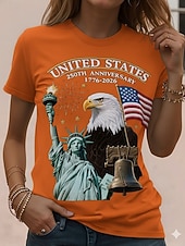  T-shirt pour femme patriotique du jour de l'indépendance américaine anniversaire graphique drapeau national vintage élégant classique à manches courtes col rond impression quotidienne week-end noir