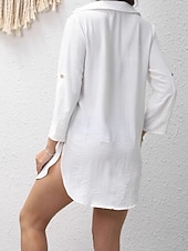 levne Plážové šaty-Dámské Mini šaty Bílé šaty Plážové šaty Přehozy Elegantní Módní Klasické Denní Venkovní Plážové Běžný Bez vzoru Dlouhý rukáv Do V Bílá Léto Jaro
