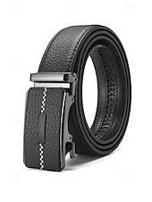 cheap Wedding Accessories-Men's Genuine Leather Automatic Buckle Belt in Black &amp; Coffee, Classic Business Dress Belt for Men, Durable Real Leather, Adjustable Fit, Ideal for Weddings, Business Meetings &amp; Formal Occasions
