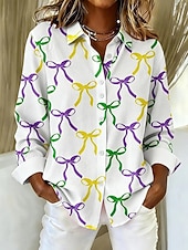 tanie Odzież damska na karnawał-Karnawał Mardi gras Damskie Koszula Bluzka Niejednolita całość Guziki Nadruk Ombre Graficzny Geometryczny Zabytkowe Codzienny Długi rękaw W serek Kołnierzyk koszuli Zwykłe topy Codzienny Biały Zielony