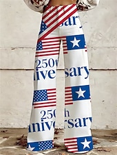  250° anniversario USA Retrò Vintage Anni '70 Pantaloni Pantaloni a gamba larga Hippie Disco Vita alta Costume Per donna Mascherata 4 Luglio Giorno dell'Indipendenza Adulti Pantaloni