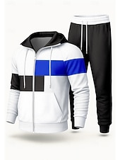 baratos Fatos de treino-Homens Moletom Agasalho de 2 peças Conjuntos de moletom Com Cordão Zip Up Bloco de cor Conjuntos Outono Inverno Preto Azul Real Vocação Exterior Viagem Leve Da Moda Manga Longa Esporte Roupas