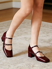 voordelige Mary Jane Pumps-Dames Mary Jane pumps met groene lakleren imitatieleer afwerking – vintage pumps met vierkante neus, dubbele band en gouden gespen, elegante retrostijl uit de jaren 50 voor dagelijks gebruik en