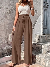 economico gamba larga e vita alta-Per donna Pantaloni Pantaloni Larghi Pantaloni casual Pantaloni a Nido d'Ape Vacanza Moda Streetwear Lunghezza intera Vita Alta Semplice Coulisse Tasca Gamba larga Comodità Leggero Morbido