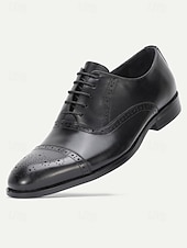 billiga Oxford-skor-Men's Black Leather Oxford Shoes – Classic Lace-Up Design with Perforated Detailing, Ideal for Weddings, Business Meetings and Formal Occasions