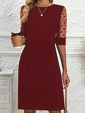 abordables mini vestido negro-Mujer Mini vestido Vestido de una línea Vestido de verano Casual Diario Ajuste regular Plano Media Manga Cuello Barco Negro Rojo Verano Primavera