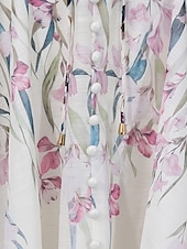  A-Line Knee Length Wedding Guest Dress Wedding Guest Dresses Elegant Daily Long Sleeve V Neck Garden Party Wedding with Floral Print Print Strappy