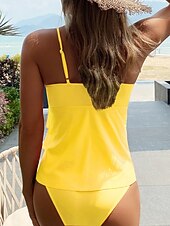 Χαμηλού Κόστους Τανκίνι-Γυναικεία Μαγιό τανκίνι 2 κομμάτι Σορτσάκια Μαγιό Έλεγχος κοιλιάς Ψηλή Μέση Λεπτό Εξώπλατο Διακοπές Ρούχα παραλίας Συμπαγές Χρώμα Συνδυασμός Χρωμάτων Λαιμόκοψη V Αμάνικο Μαγιό