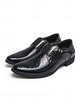 cheap Derby Shoes-Men's Blue Patent Leather Crocodile Print Slip-on Shoes - Elegant Formal Footwear for Business and Evening Gatherings and Weddings