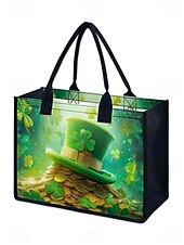  حقيبة تسوق نسائية ليوم القديس باتريك - أنماط متعددة، سعة كبيرة، مصنوعة من البوليستر المطبوع، مثالية للاحتفالات.