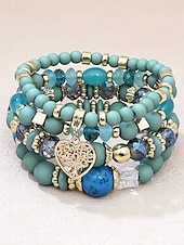 Χαμηλού Κόστους Γυναικείο βραχιόλι-Γυναικείο σετ βραχιολιών από ακρυλικό και κράμα αλουμινίου σε στυλ boho – πολλά χρώματα, γούρι σε σχήμα καρδιάς, ιδανικό για την ημέρα του Αγίου Βαλεντίνου και για καθημερινή χρήση