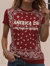  Independence Day American Anniversary Patriotic Women's T Shirt Graphic National Flag Vintage Stylish Classic Short Sleeve Crew Neck Round Neck Daily Weekend Print Blue Red Red / Blue