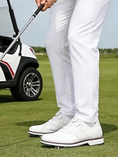 baratos Sapatos de Golfe Masculinos-Sapatos de golfe masculinos brancos, construção leve e respirável, sola com aderência estável, estilo esportivo e elegante para campos de golfe e atividades ao ar livre.
