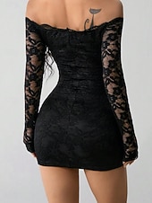 economico miniabito nero-Per donna Abito Lungo Maxi Abito Mini Abito Abito nero Abito in Pizzo Vestito Casual Moda Romantico Moderno Quotidiano Vacanza Feste Vestibilità regolare Semplice Manica Lunga Senza Spalle Nero
