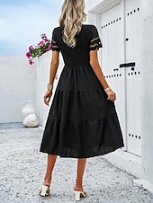 economico Vestito bianco-Per donna Abito Midi Abito a trapezio Abito Estivo Casual Quotidiano Vestibilità regolare Semplice Manica Corta Girocollo Nero Bianco Marrone Verde Estate Primavera