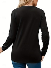 voordelige Effen t-shirt-Dames T-shirt Met ruches Effen Modieus Klassiek Casual Lange mouw V-hals Normale tops Dagelijks Uitgaan Weekend Zwart Wit Blozend Roze Leger Groen Lente Herfst