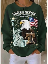  Pull-over élégant vintage de femme patriote pour le Jour de l'Indépendance imprimé graphique col rond manches longues casual invité de mariage boutons bleu printemps