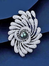 economico Matrimonio ACC-Spilla da donna in lega con perle finte, colori oro e argento, elegante design a spirale con fuochi d'artificio, perfetta per matrimoni e cene formali