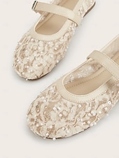 cheap Bride-Women's Ivory Lace Flat Mary Jane Shoes, Beaded Bridal Flats for Brides at Outdoor Garden Weddings