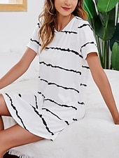 Χαμηλού Κόστους Γυναικεία Νυχτικά &amp; Sleepshirts-Γυναικεία Νυχτικιά Καθημερινό Ανατομικό Ταινία Καθημερινά Σπίτι Κοντομάνικο Στρογγυλή Ψηλή Λαιμόκοψη Θαλασσί Μαύρο Λευκό Κρασί Καλοκαίρι Άνοιξη Κανονικό