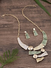 Χαμηλού Κόστους Γυναικείο Κολιέ-Γυναικείο σετ κολιέ και σκουλαρίκια από μποέμικο κράμα, πολύχρωμα γεωμετρικά κοσμήματα με υφή, κομψά αξεσουάρ boho στυλ για γυναίκες, ιδανικά για casual ντύσιμο, διακοπές, φεστιβάλ και πάρτι