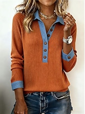 voordelige Effen t-shirt-Dames Polo T-shirt Hoodies Knop Punk Actief Vintage Lange mouw Polo kraag Revers Normale tops Casual Huis Werk blauw Zwart Oranje Groen khaki Lente Herfst Winter