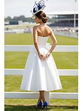 economico Abiti da cocktail-Linea ad A Lunghezza Tè Abito Derby Abito formale Elegante Senza Maniche Senza Spalline Formale Derby del Kentucky Raso con Stampa floreale