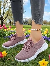 economico Sneakers da donna-scarpe da passeggio leggere bianche in Flyknit da donna: comode sneakers traspiranti con lacci, adatte per tutto il giorno, viaggi, fitness, lavoro e uscite informali