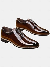 זול נעלי אוקספורד-נעלי עור לכה לגברים - נעלי הליכה אלגנטיות ומלוטשות לעסקים, אירועים רשמיים ואירועים מיוחדים