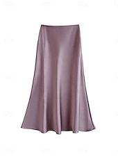 economico Gonne Formali-Per donna Gonne in raso Elegante Vintage Moda Casual Midi Vita Alta Gonne Semplice Arricciato Patchwork Inelastico Quotidiano Ufficio / Carriera Grigio verde Vinaccia Aalbicocca Nero Estate