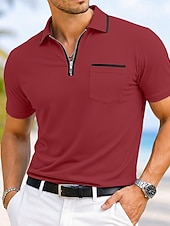 abordables Polo Clásico para Hombre-Hombre Polo de algodón Camiseta de golf Casual Vacaciones Diseño Cremallera de un cuarto Manga Corta Moda Músculo Color sólido Plano Cremallera Bolsillo Verano Primavera Primavera verano Ajuste