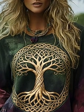 economico T-shirt Boho-Per donna Camicia Boho Maglietta Stampato Grafico Bohemien Vintage Casual Manica Lunga Girocollo Top Regolari Quotidiano Weekend Abbigliamento da vacanza Verde Estate Primavera Autunno