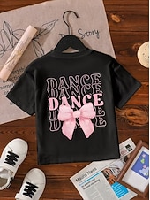 preiswerte Mädchens 3D verspielter Humor-100% Baumwolle Kinder Mädchen Schwarz Grafik Schleife T-Shirt Rundhalsausschnitt Kurzarm Urlaub Sport &amp; Outdoor Alltagskleidung Sport Mode Lässig Drucken Sommer Frühling