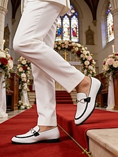cheap Loafers-Men's White Slip-On Shoes – Elegant and Modern Design for Weddings and Formal Occasions