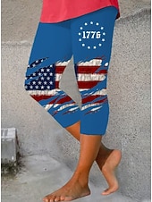  Függetlenségi Nap Amerikai Évforduló Patriotikus Női Capri Nadrág Leggings Pihenőruha Vakáció Vintage Divatú Capri Közepes Derék Nadrág Grafikus Zászló Nyomás Kényelmes Puha Lélegző