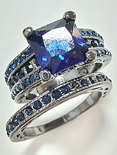 Χαμηλού Κόστους Γάμος ACC-Σετ ανδρικών δαχτυλιδιών με μαύρη πέτρα, κράμα αλουμινίου vintage γοτθικού στιλ με τετράγωνο κόσμημα, πολύχρωμες επιλογές για βέρες, αρραβώνες, πάρτι και καθημερινή casual ένδυση