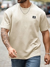 preiswerte Basic-T-Shirts-Herren T Shirt T-Shirt Kurzarm Rundhalsausschnitt Sommer Frühling Frühling &amp; Sommer Einfarbig Geometrisch Texture Streetwear Stilvoll Lässig Jacquard Lässig Täglich Outdoor Weiß Schwarz Rosa Top