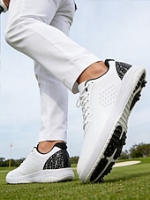 Недорогие Мужская обувь для гольфа-Белые мужские туфли для гольфа с амортизацией, легкие и дышащие, идеально подходят для игры в гольф и занятий спортом на открытом воздухе.