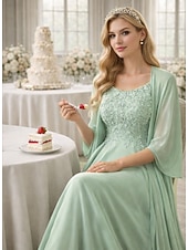 economico Set di abiti per la mamma-Due Pezzi Set di Abiti Lunghezza al pavimento Abito da invitata a nozze Abito da cerimonia per signora Senza Maniche Collo quadrato Elegante Semplice Formale Ospite di nozze Serata Formale Chiffon con