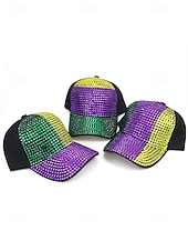 preiswerte Zubehör-Unisex-Paillettenkappe aus Polyester – Karnevalshut mit Strassverzierungen, verschiedene Muster für Freizeit und Festlichkeiten