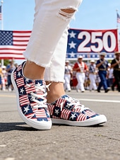 economico Scarpe da donna-Sneakers patriottiche rosse e blu 250 femminili con lacci dell'anniversario dei 250 anni degli Stati Uniti - scarpe casual con stampa a stelle e strisce per la parata del Giorno dell'Indipendenza