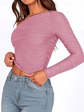 tanie gładka koszulka-Damskie Podkoszulek Koszulka Jednokolorowe Elegancja Moda Elegancki Długi rękaw Z odsłoniętymi ramionami Zwykłe topy Codzienny Wyjściowe Weekend Czarny Biały Rumiany róż Zieleń wojskowa Czerwony